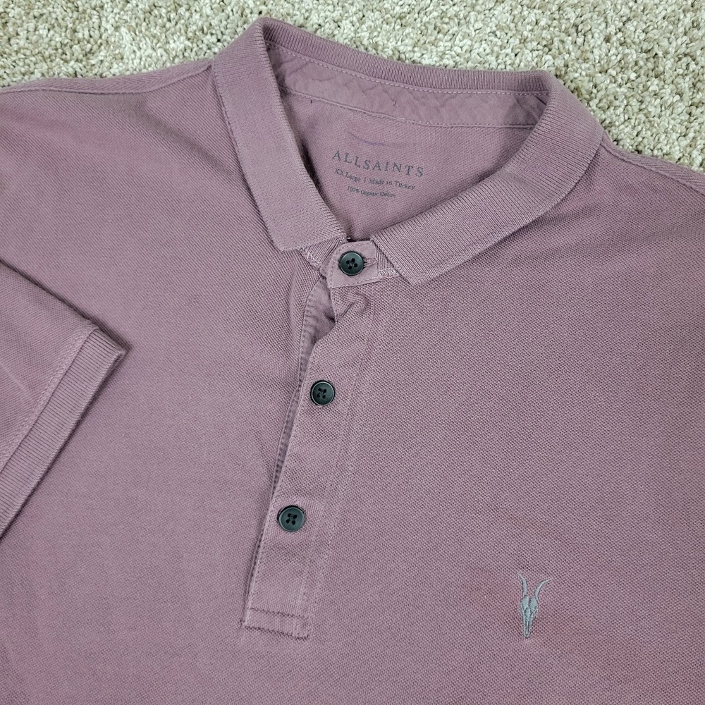 Allsaints Mens 2XL Light Brown Stretch Knit Polo Short Sleeve
